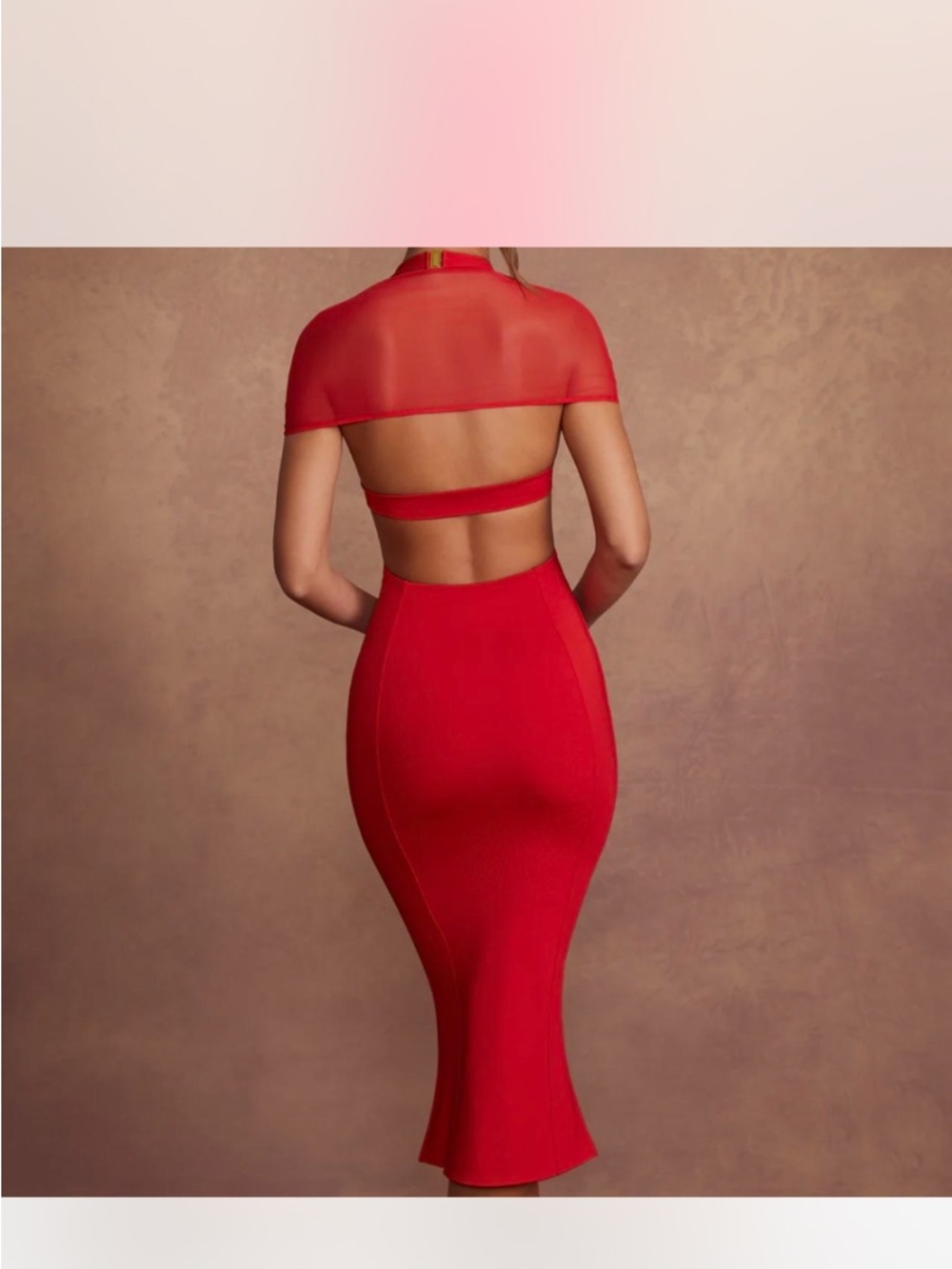 Oh Polly Red Square-Neck Bodycon Midi Dress - Picture 2 of 2